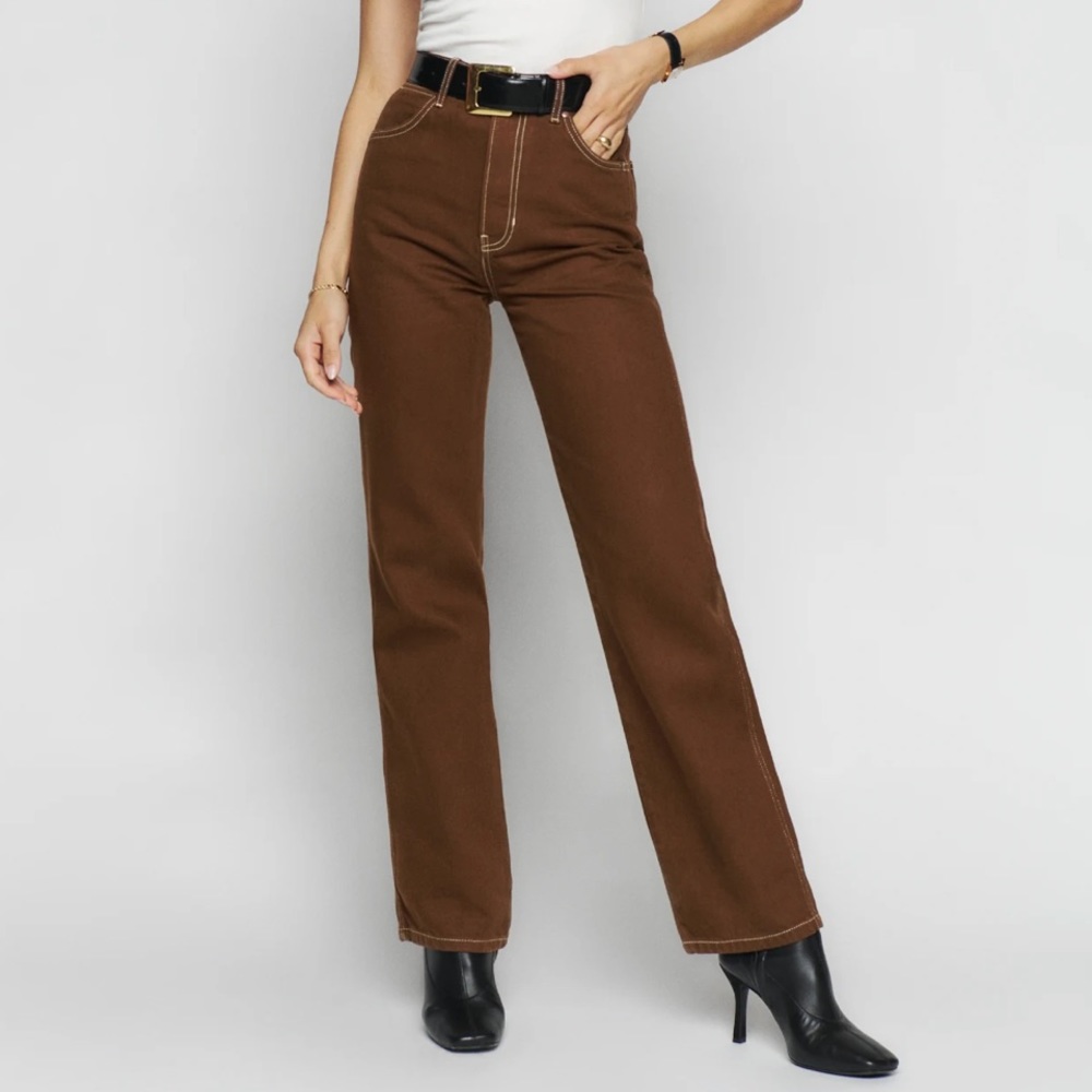 Size 29 Reformation Cowboy Chocolate Brown Straight Jeans